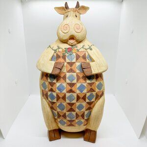 SOLD Large Country Cow Figurine Cottagecore Country Quilt Jim Shore Folk